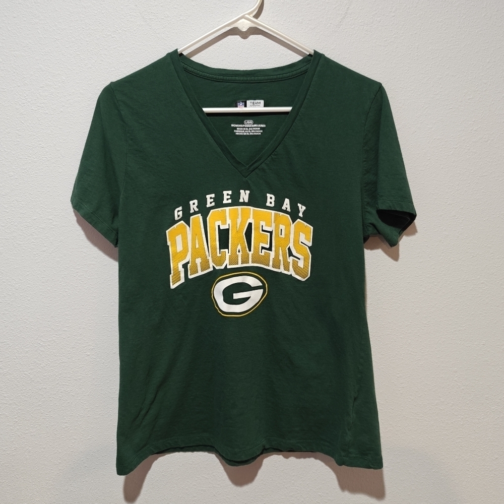 Green Bay Packers Shirt Women's Large V Neck NFL Team Apparel